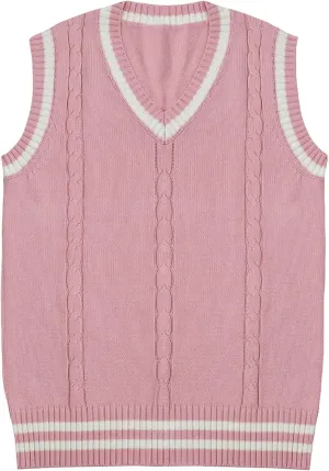 Gihuo Women's Sweater Vest V Neck Uniform Sleeveless Knitted School JK Pullover Tops Classic