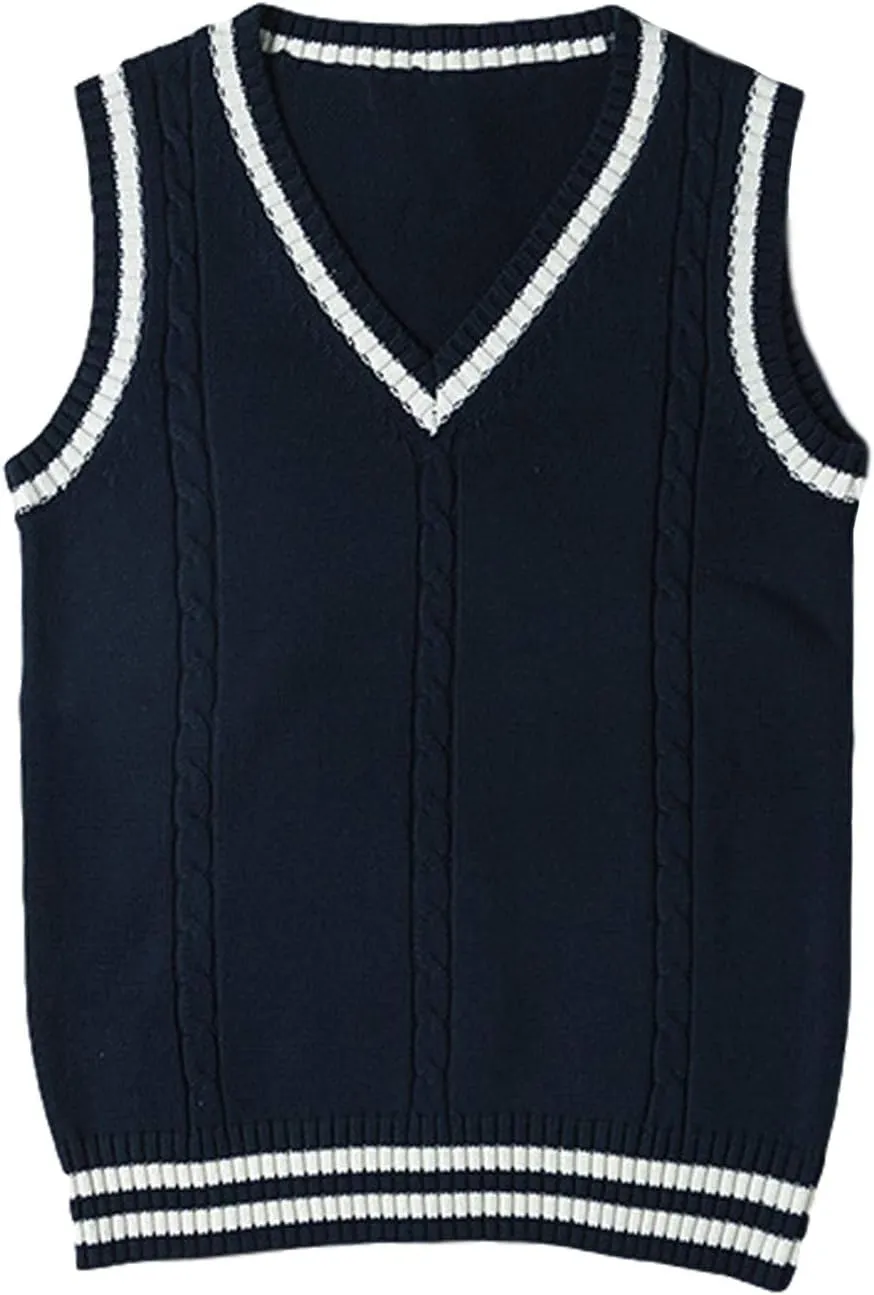 Gihuo Women's Sweater Vest V Neck Uniform Sleeveless Knitted School JK Pullover Tops Classic