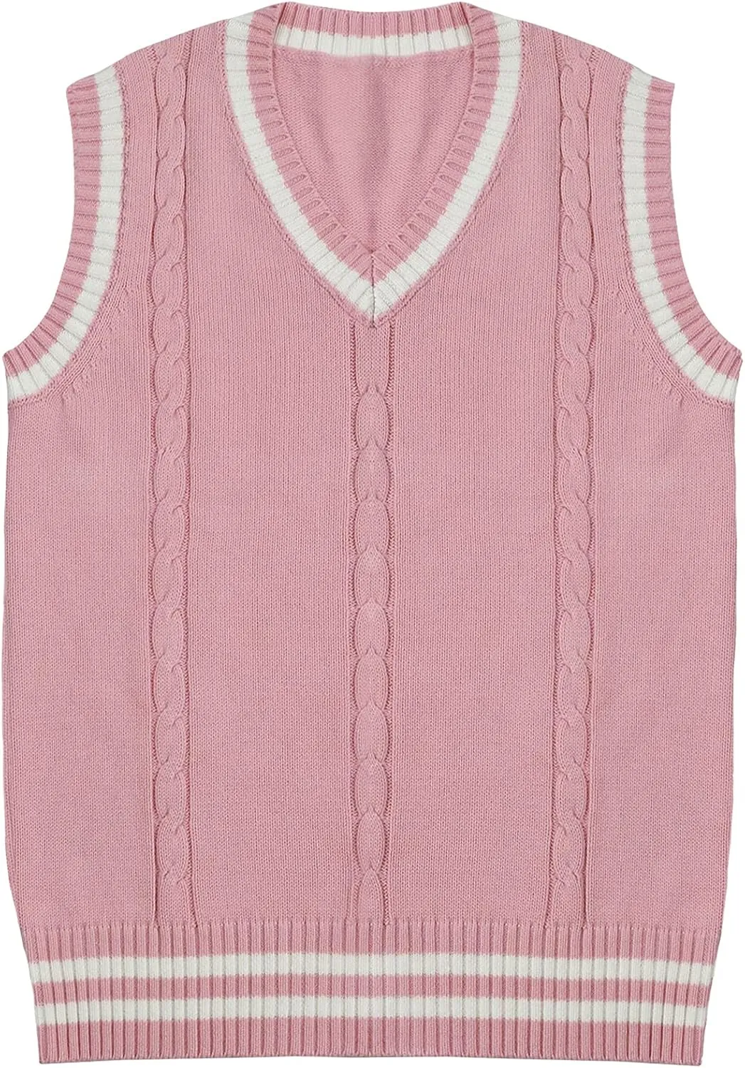 Gihuo Women's Sweater Vest V Neck Uniform Sleeveless Knitted School JK Pullover Tops Classic