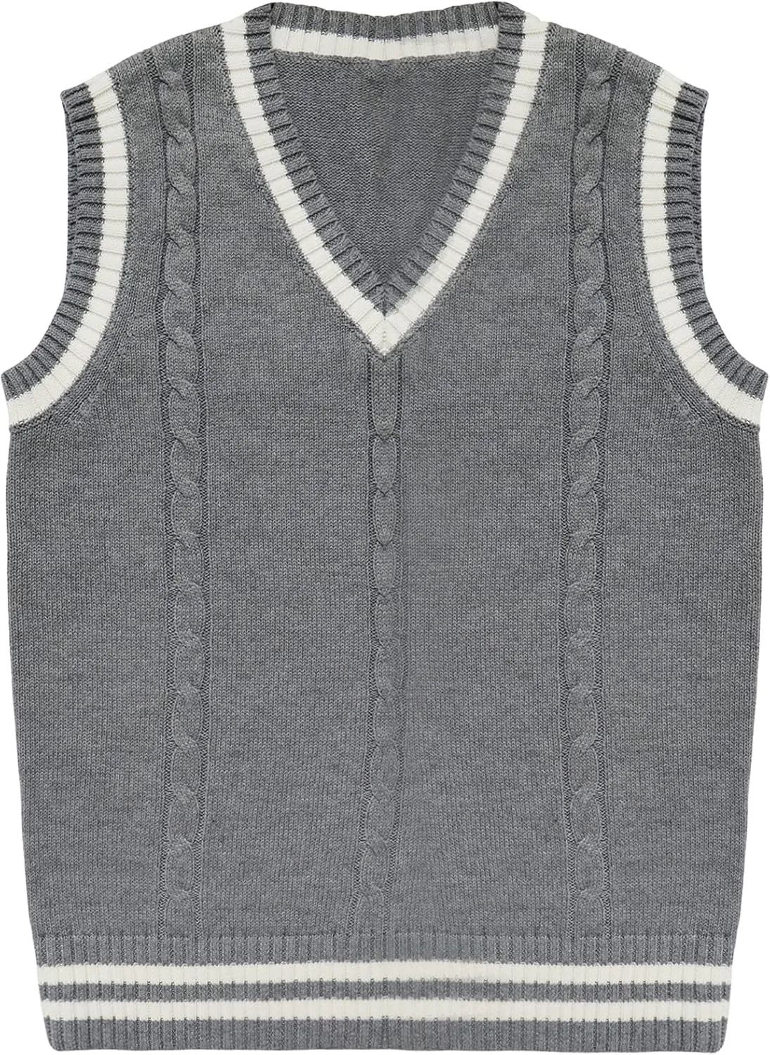 Gihuo Women's Sweater Vest V Neck Uniform Sleeveless Knitted School JK Pullover Tops Classic
