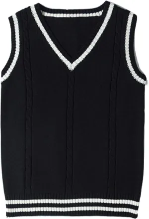 Gihuo Women's Sweater Vest V Neck Uniform Sleeveless Knitted School JK Pullover Tops Classic