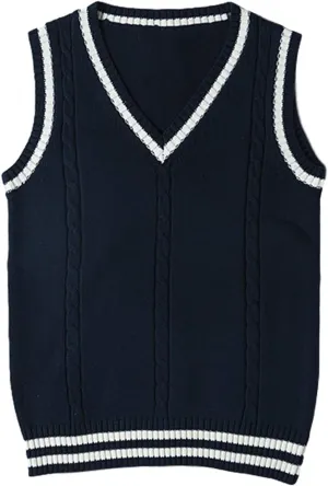Gihuo Women's Sweater Vest V Neck Uniform Sleeveless Knitted School JK Pullover Tops Classic