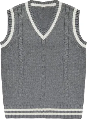 Gihuo Women's Sweater Vest V Neck Uniform Sleeveless Knitted School JK Pullover Tops Classic