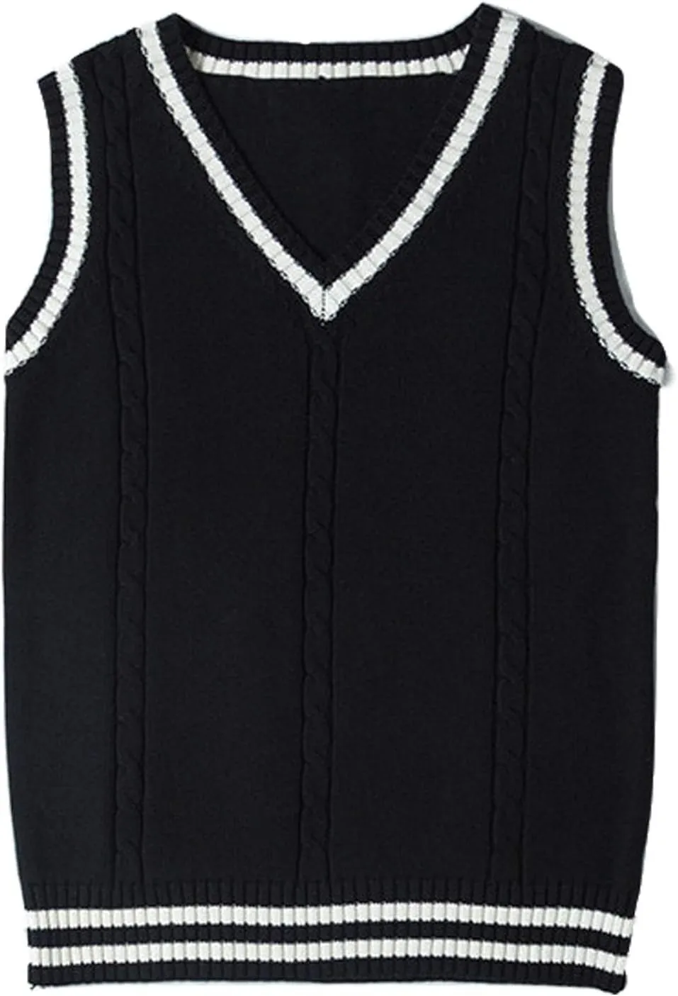 Gihuo Women's Sweater Vest V Neck Uniform Sleeveless Knitted School JK Pullover Tops Classic