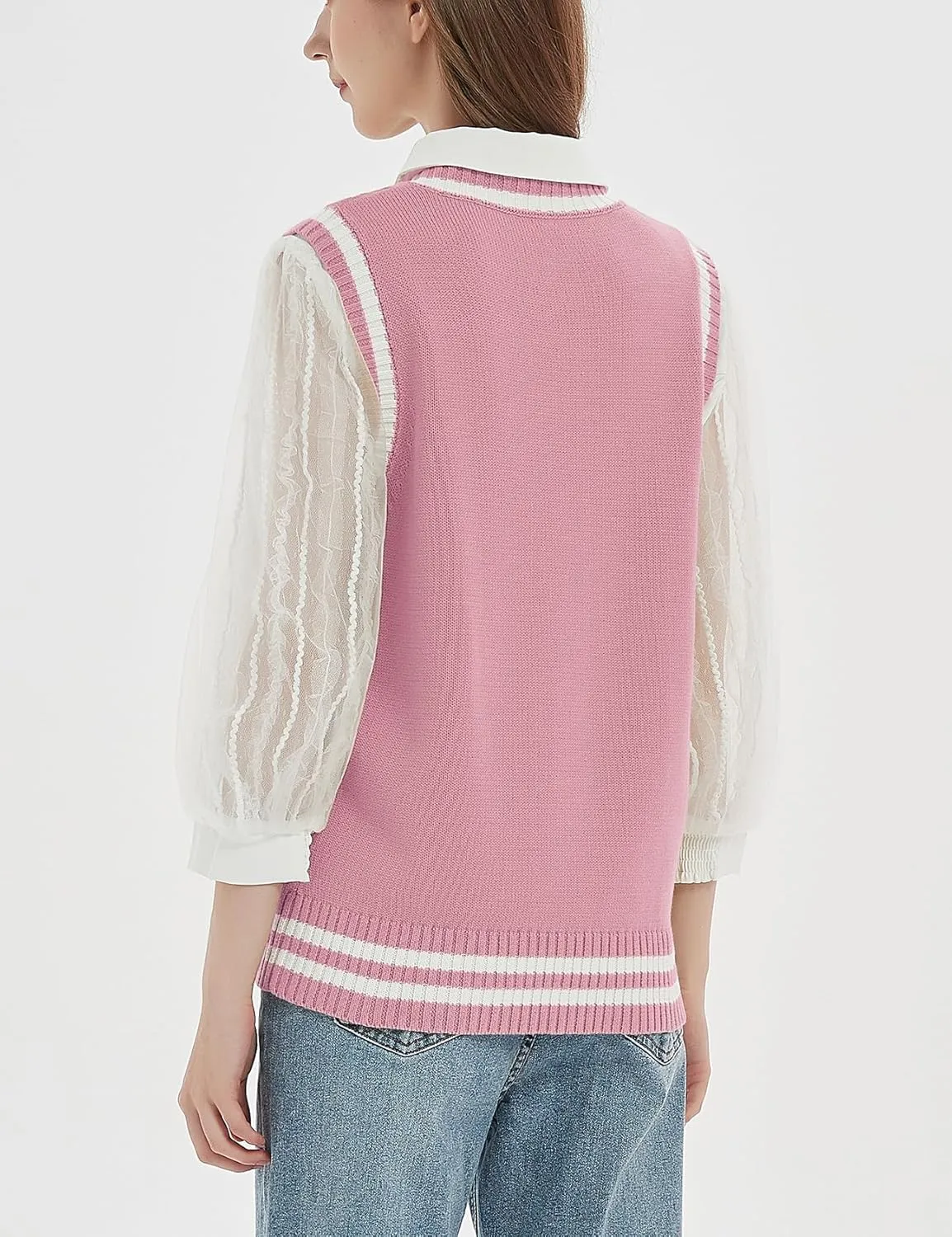 Gihuo Women's Sweater Vest V Neck Uniform Sleeveless Knitted School JK Pullover Tops Classic