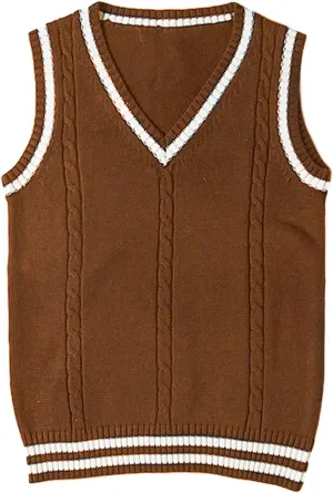 Gihuo Women's Sweater Vest V Neck Uniform Sleeveless Knitted School JK Pullover Tops Classic