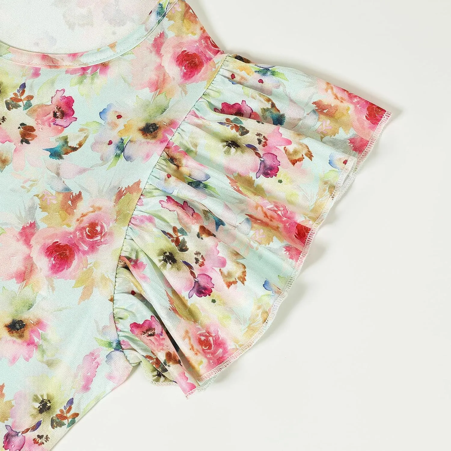 Girls Floral Boho Dress with Flutter Ruffle Sleeves - Summer Casual Holiday Sundress Flower Print Beach Dress 7-14 Years