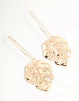 Gold Monstera Leaf Drop Earrings