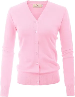 GRACE KARIN Women's Long Sleeve Button Down Sweater Classic V-Neck Knit Cardigan