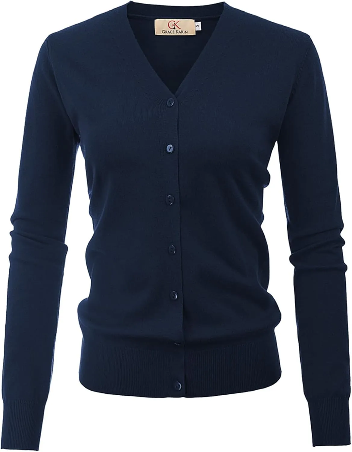 GRACE KARIN Women's Long Sleeve Button Down Sweater Classic V-Neck Knit Cardigan