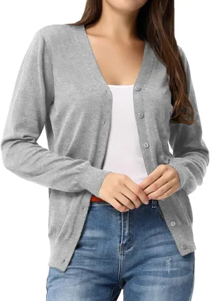 GRACE KARIN Women's Long Sleeve Button Down Sweater Classic V-Neck Knit Cardigan