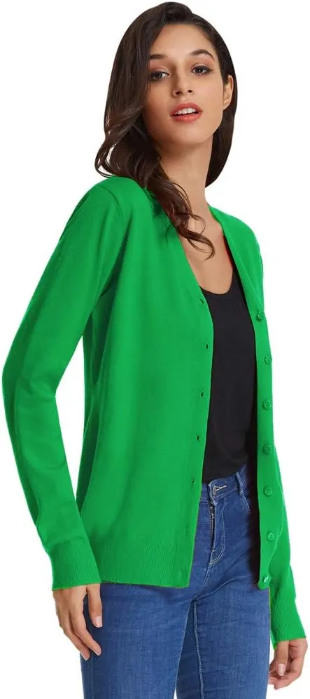 GRACE KARIN Women's Long Sleeve Button Down Sweater Classic V-Neck Knit Cardigan