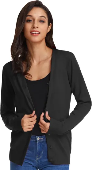 GRACE KARIN Women's Long Sleeve Button Down Sweater Classic V-Neck Knit Cardigan