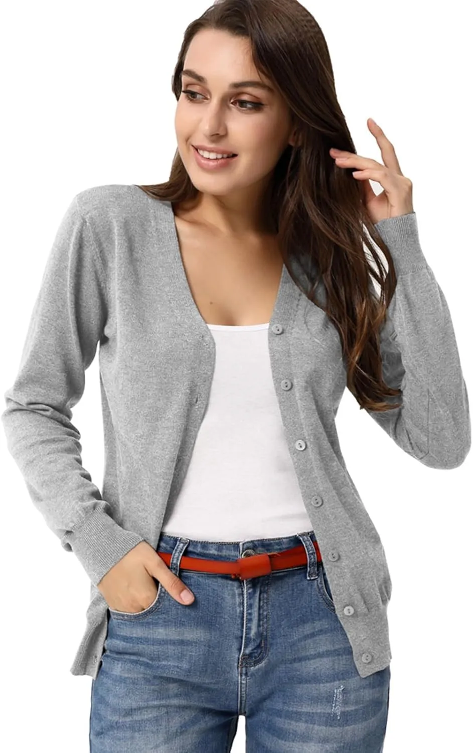 GRACE KARIN Women's Long Sleeve Button Down Sweater Classic V-Neck Knit Cardigan