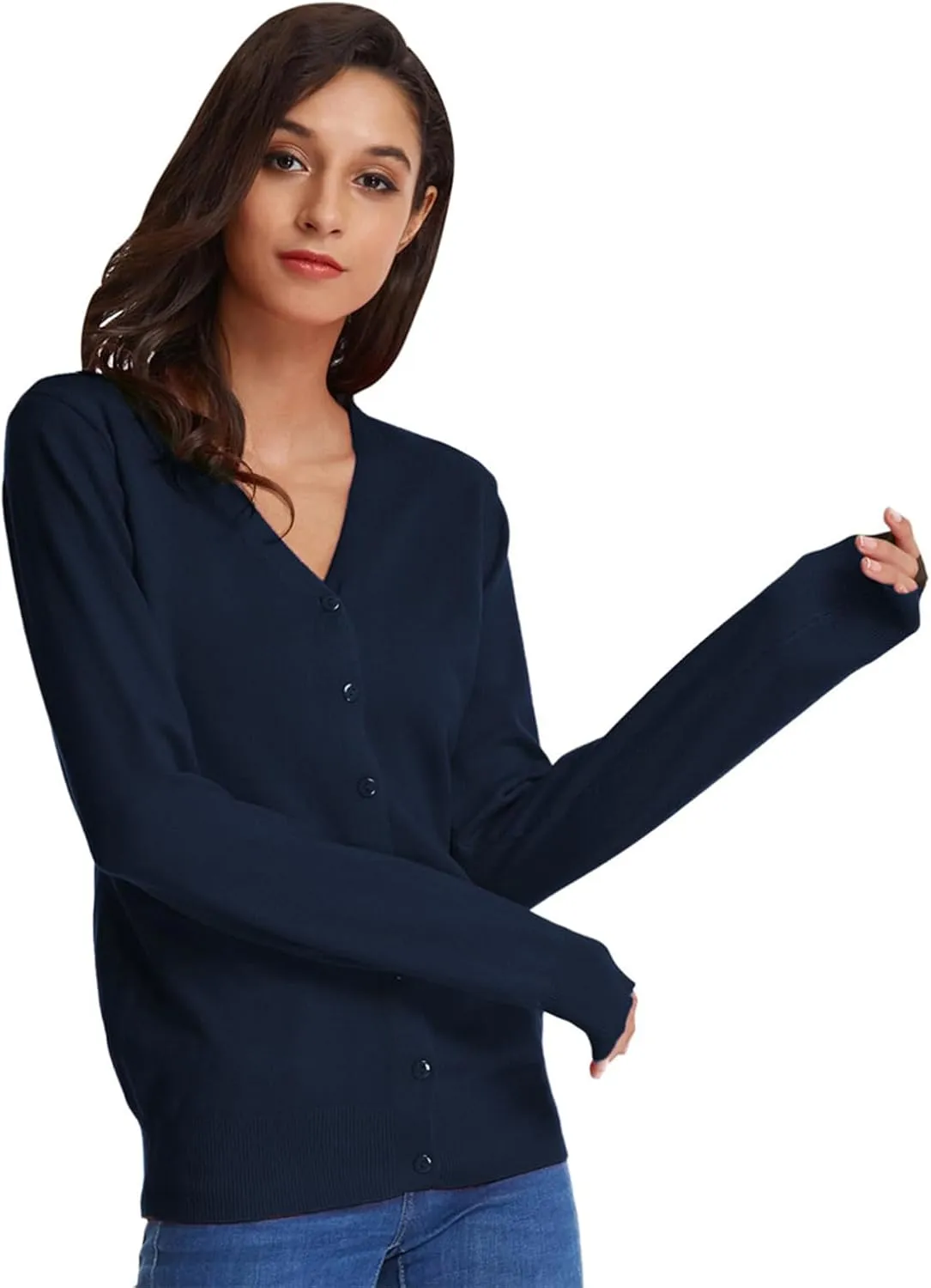 GRACE KARIN Women's Long Sleeve Button Down Sweater Classic V-Neck Knit Cardigan