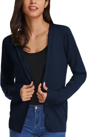 GRACE KARIN Women's Long Sleeve Button Down Sweater Classic V-Neck Knit Cardigan