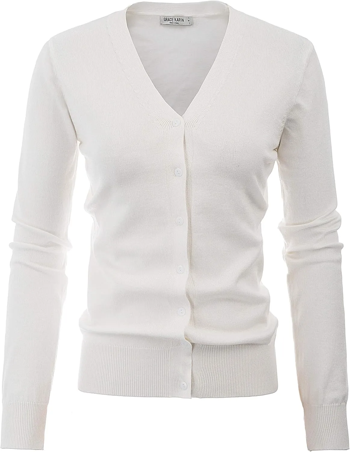 GRACE KARIN Women's Long Sleeve Button Down Sweater Classic V-Neck Knit Cardigan