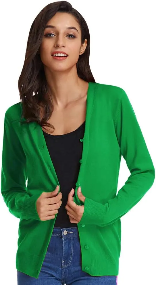 GRACE KARIN Women's Long Sleeve Button Down Sweater Classic V-Neck Knit Cardigan