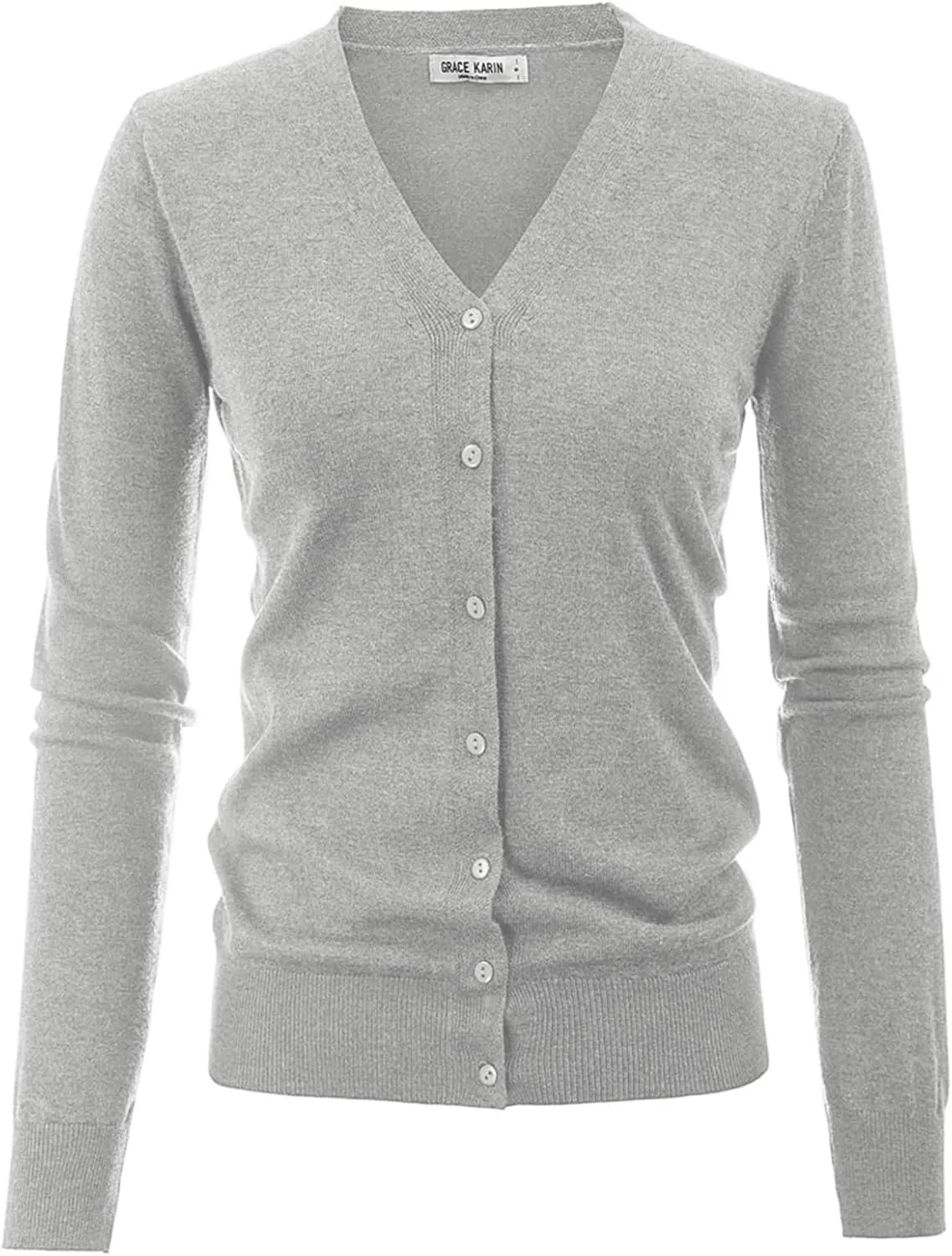 GRACE KARIN Women's Long Sleeve Button Down Sweater Classic V-Neck Knit Cardigan