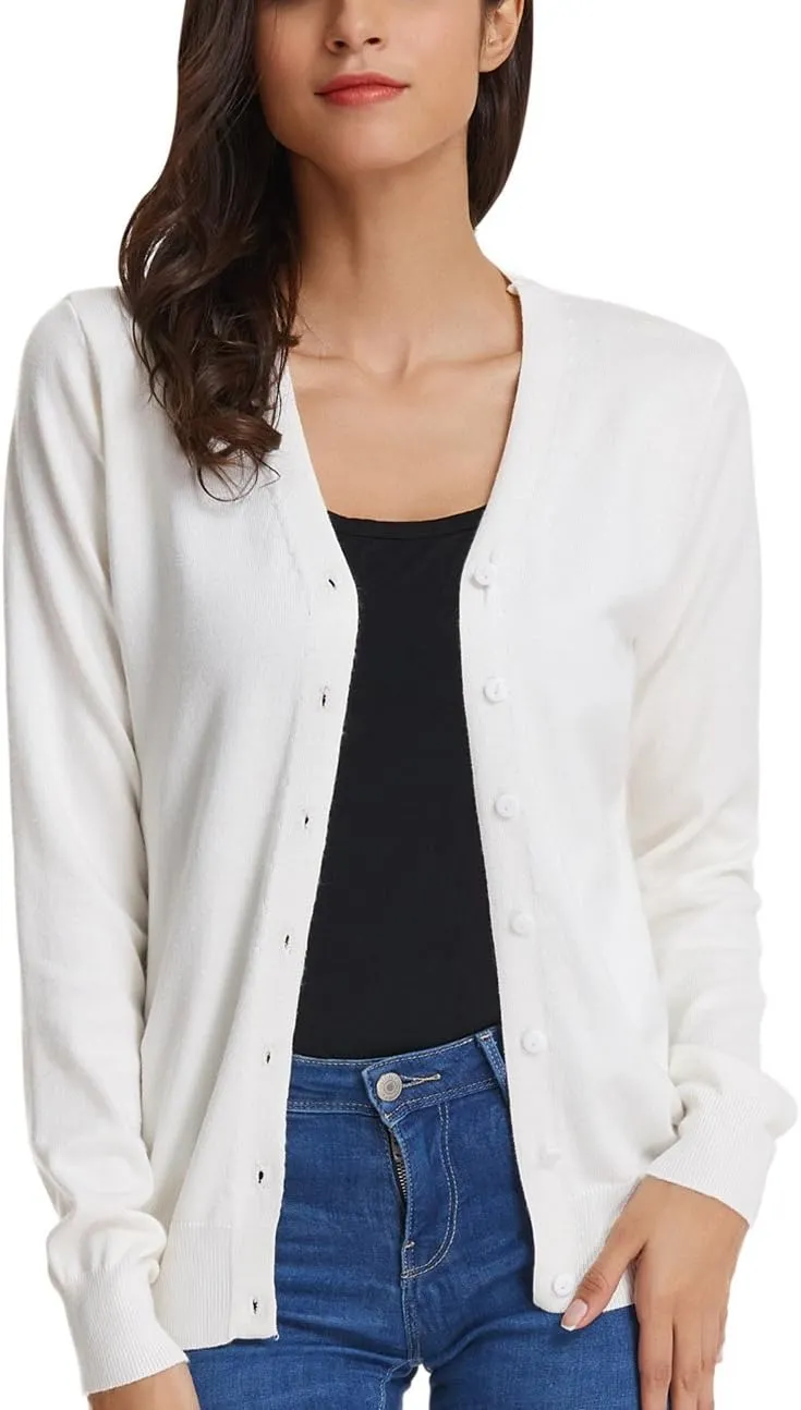 GRACE KARIN Women's Long Sleeve Button Down Sweater Classic V-Neck Knit Cardigan