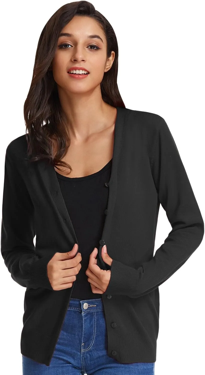 GRACE KARIN Women's Long Sleeve Button Down Sweater Classic V-Neck Knit Cardigan