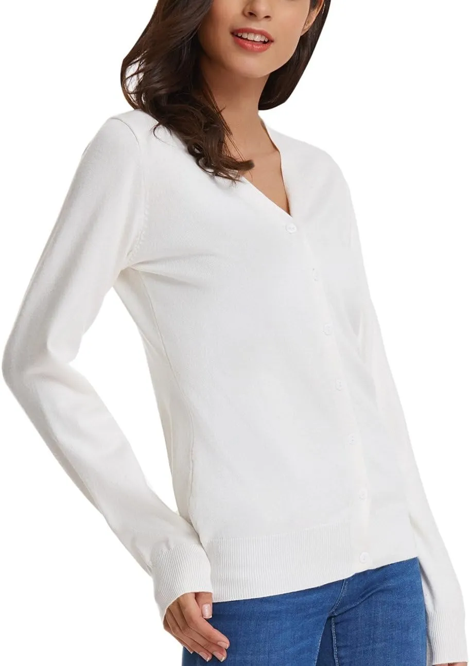 GRACE KARIN Women's Long Sleeve Button Down Sweater Classic V-Neck Knit Cardigan