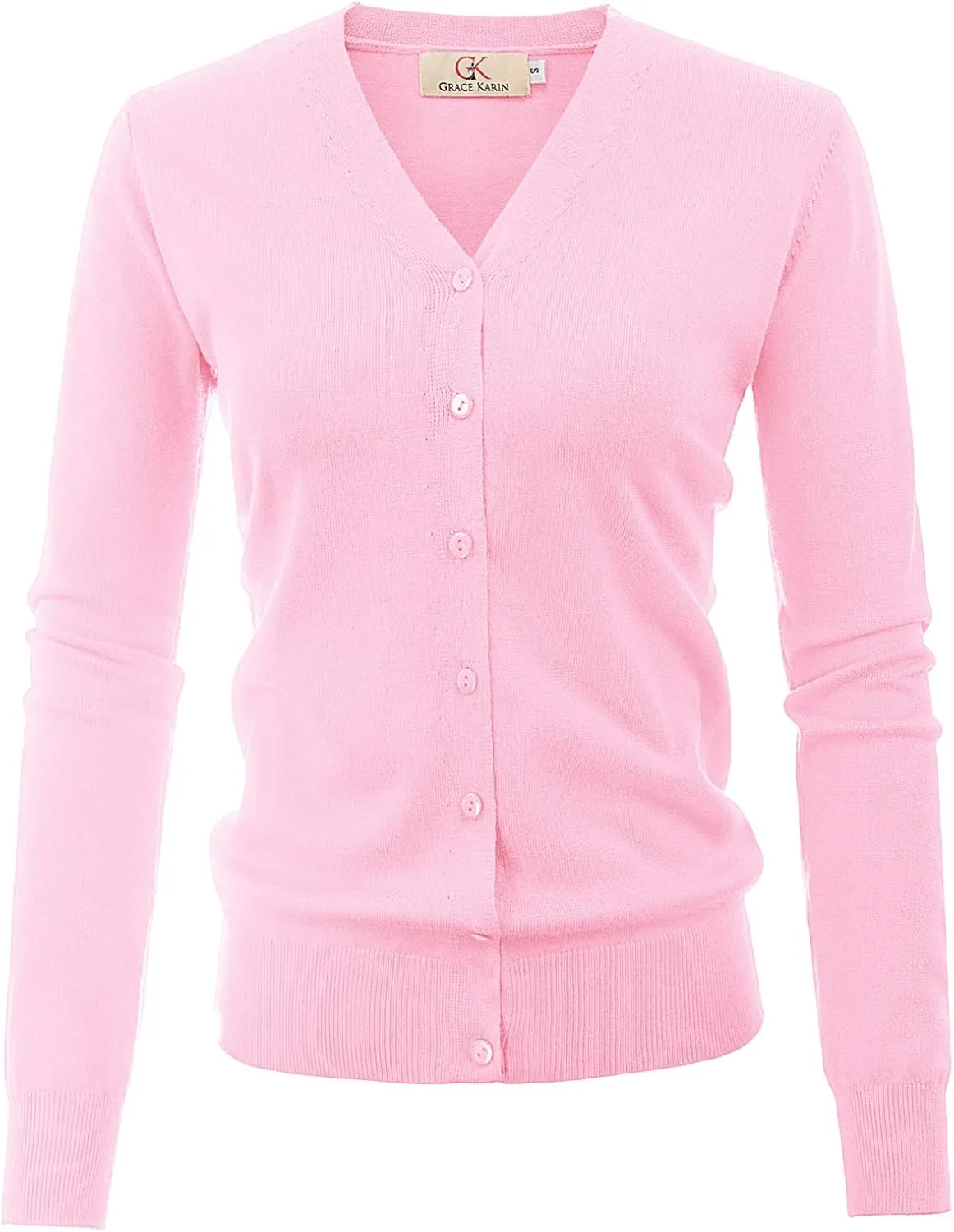 GRACE KARIN Women's Long Sleeve Button Down Sweater Classic V-Neck Knit Cardigan