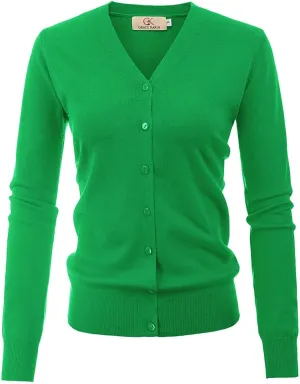 GRACE KARIN Women's Long Sleeve Button Down Sweater Classic V-Neck Knit Cardigan