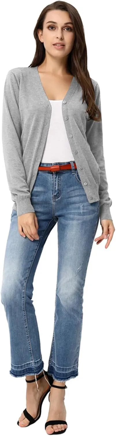 GRACE KARIN Women's Long Sleeve Button Down Sweater Classic V-Neck Knit Cardigan