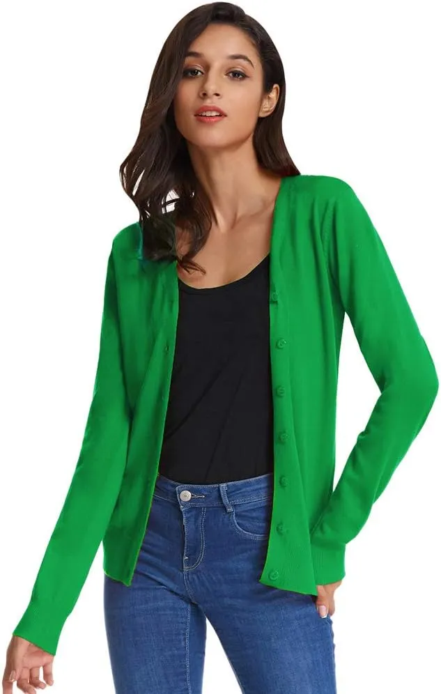 GRACE KARIN Women's Long Sleeve Button Down Sweater Classic V-Neck Knit Cardigan