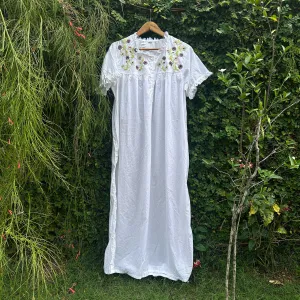 Graceful White Hand-Embroidered Cotton Nightwear