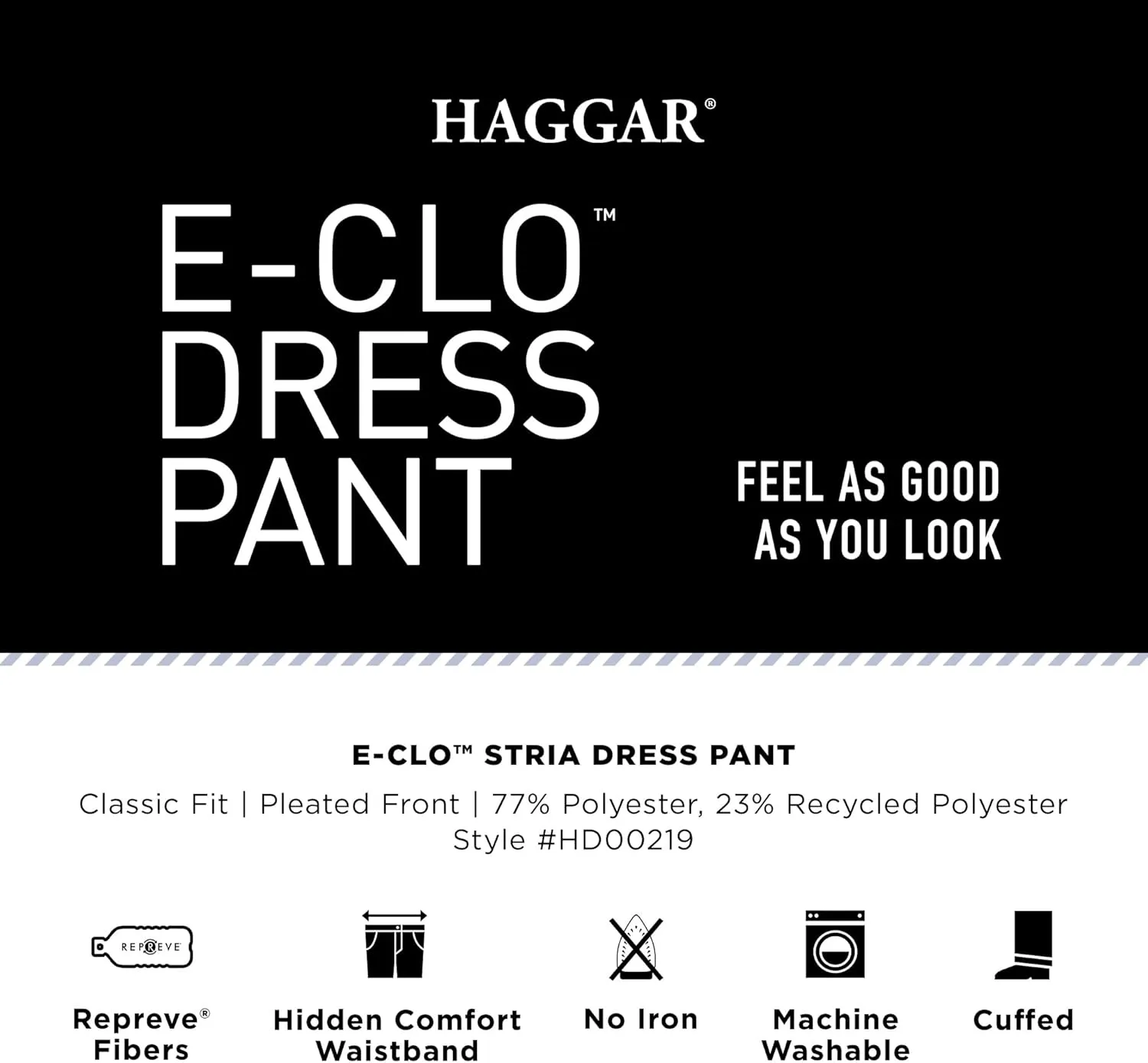 Haggar Men's E-CLO Repreve Stria Pleat Front Dress Pant