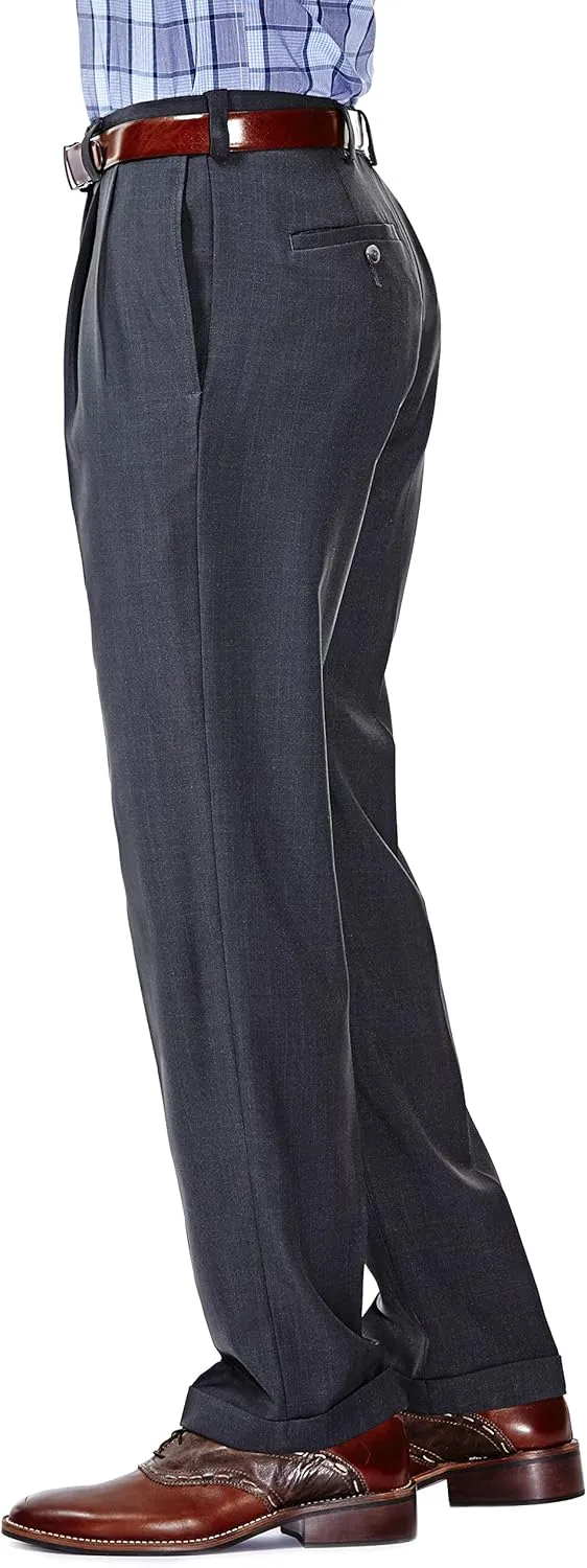 Haggar Men's E-CLO Repreve Stria Pleat Front Dress Pant