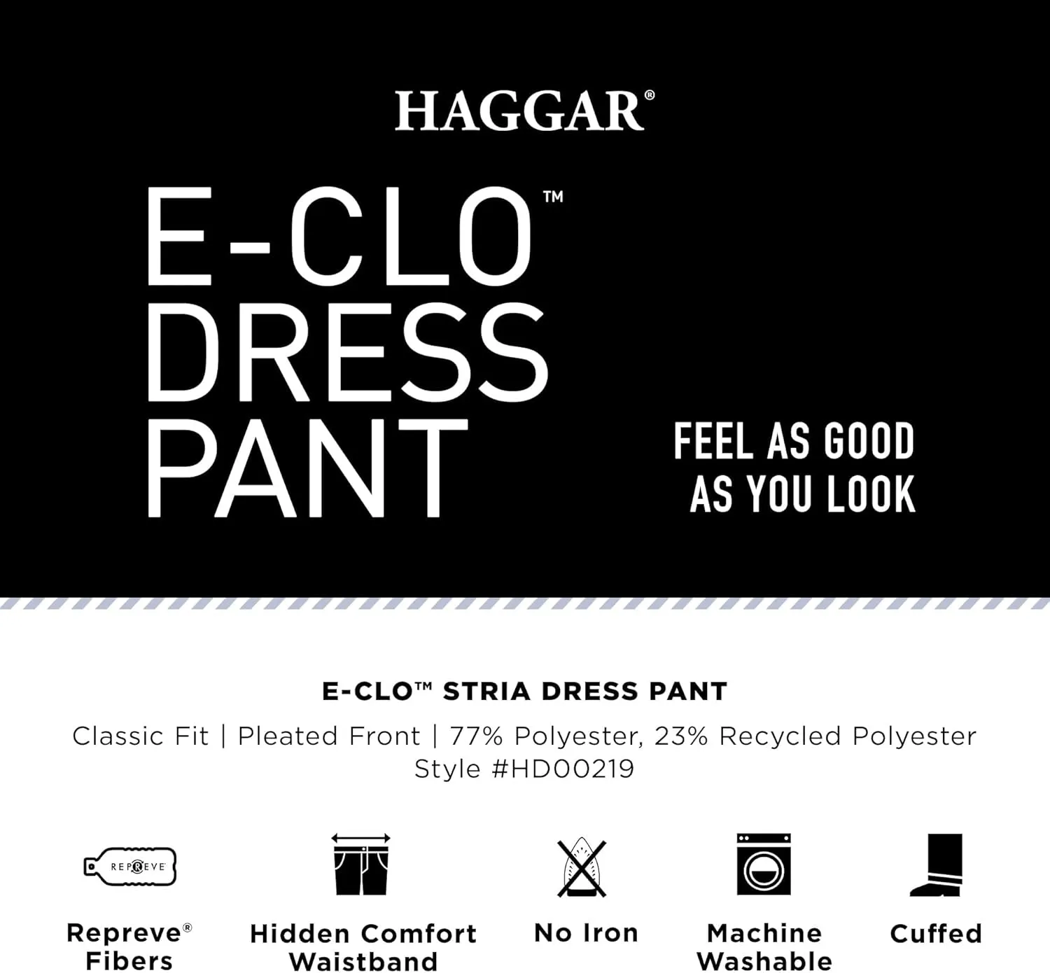 Haggar Men's E-CLO Repreve Stria Pleat Front Dress Pant