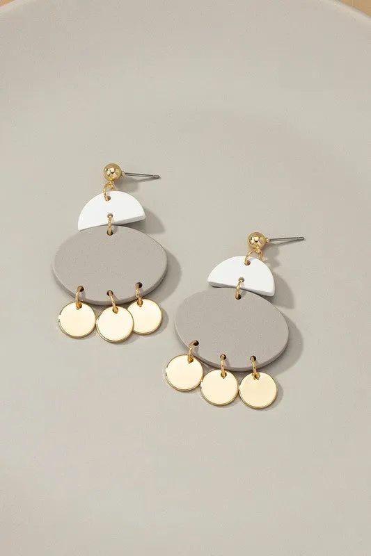 Half Circle and Oval Drop Earrings with Dangling Coins