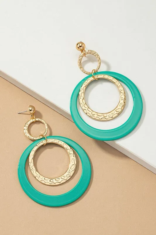 Hammered Metal and Acrylic Hoop Drop Earrings