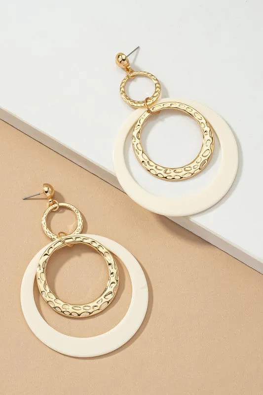 Hammered Metal and Acrylic Hoop Drop Earrings