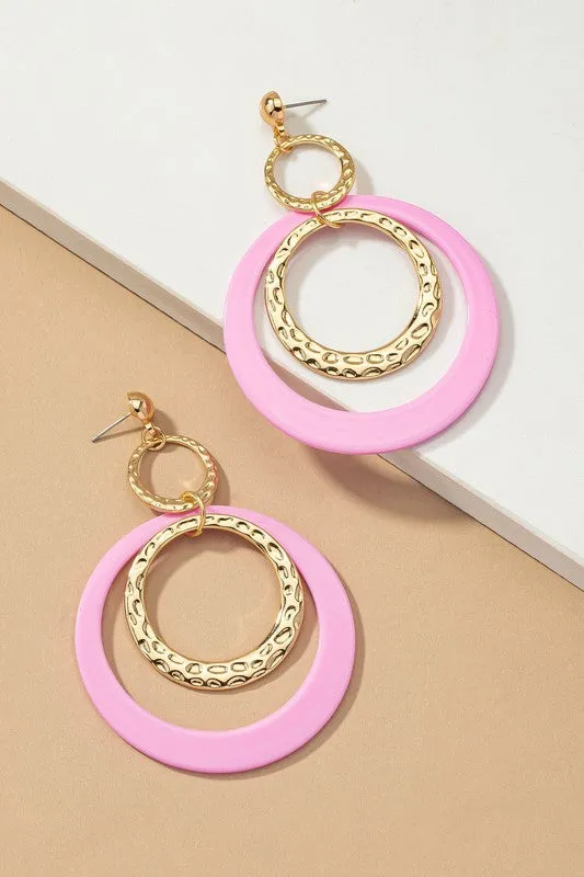 Hammered Metal and Acrylic Hoop Drop Earrings