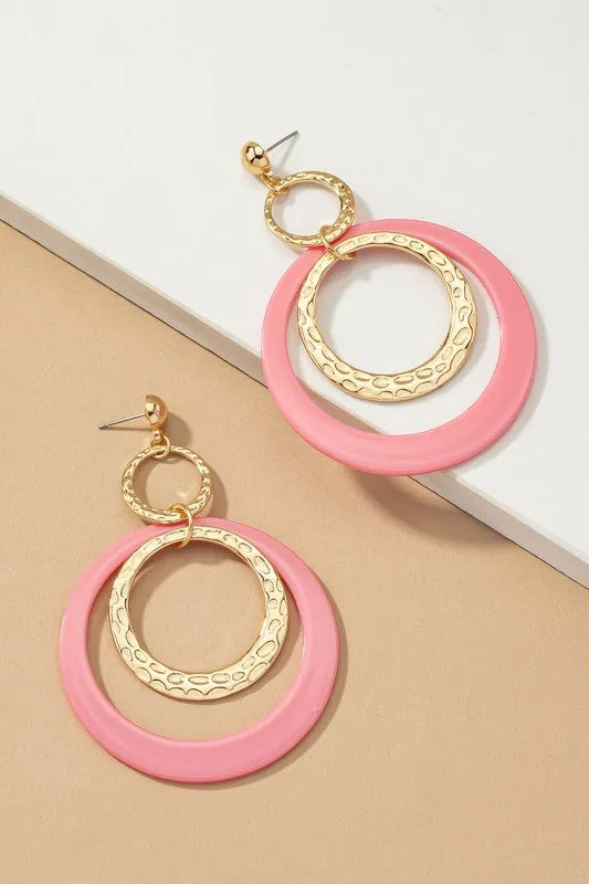 Hammered Metal and Acrylic Hoop Drop Earrings