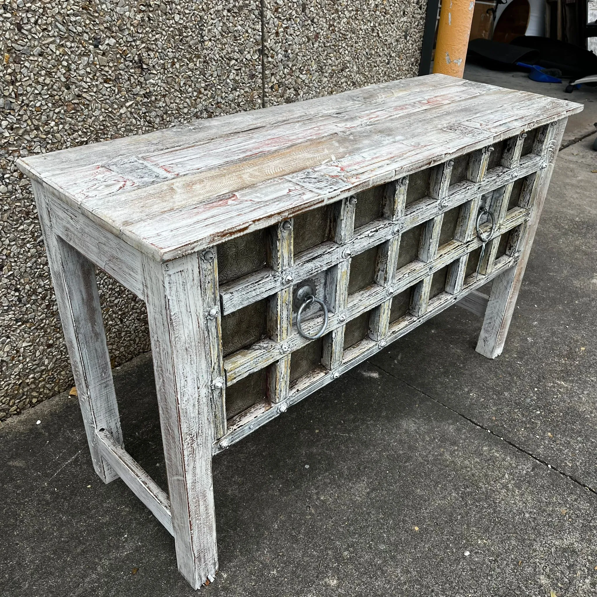 Handmade Indian Furniture Solid Mango Wood Console Hall Table in Whitewash