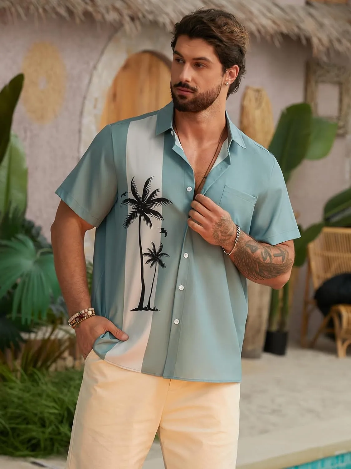 Hardaddy Men's Hawaiian Shirt Short Sleeves Coconut Printed Button Down Summer Beach Casual Shirts