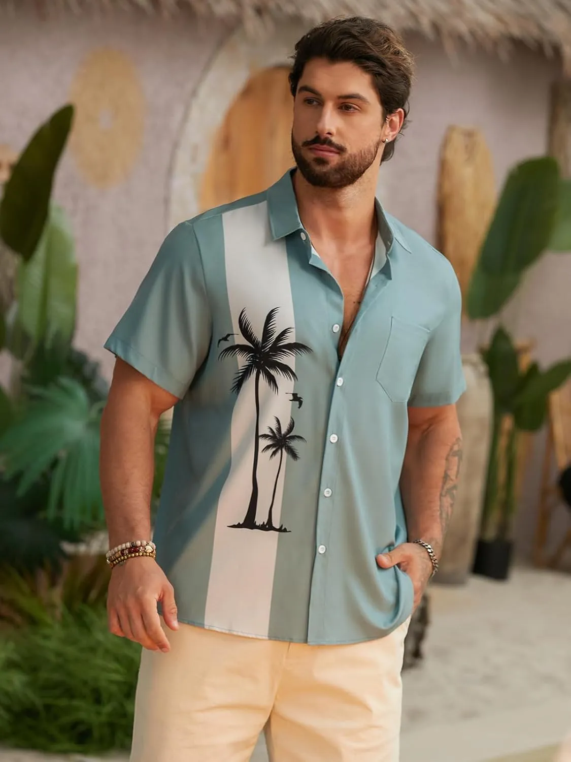 Hardaddy Men's Hawaiian Shirt Short Sleeves Coconut Printed Button Down Summer Beach Casual Shirts