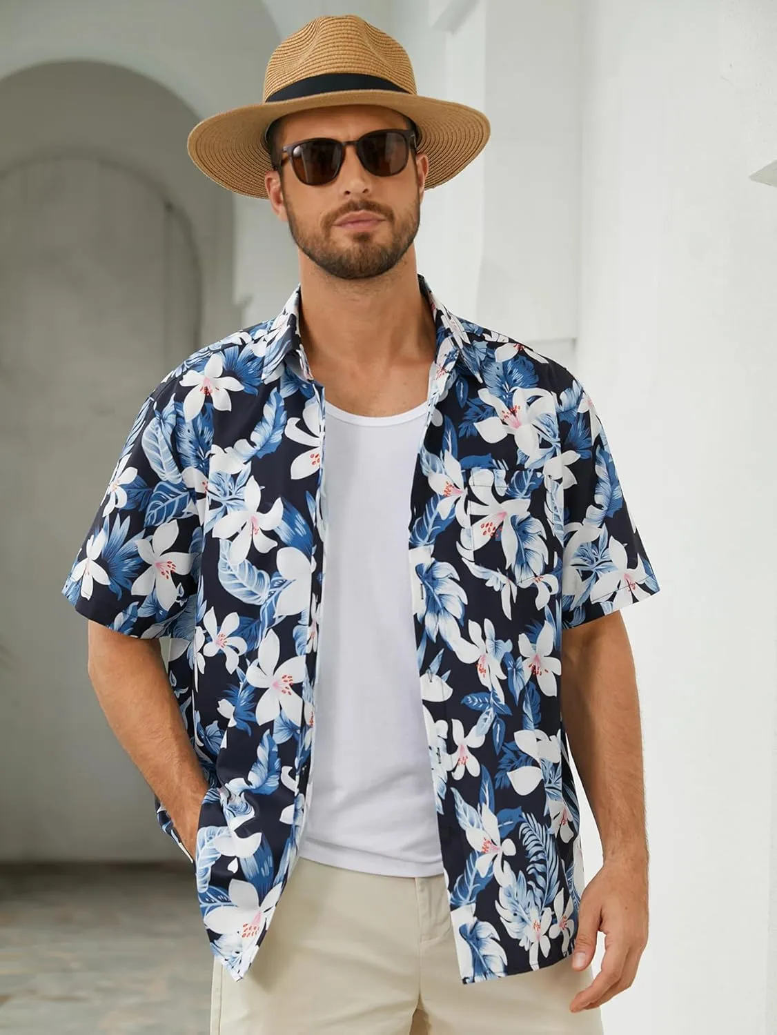 Hardaddy Men's Hawaiian Shirt Short Sleeves Printed Button Down Summer Beach Casual Shirts