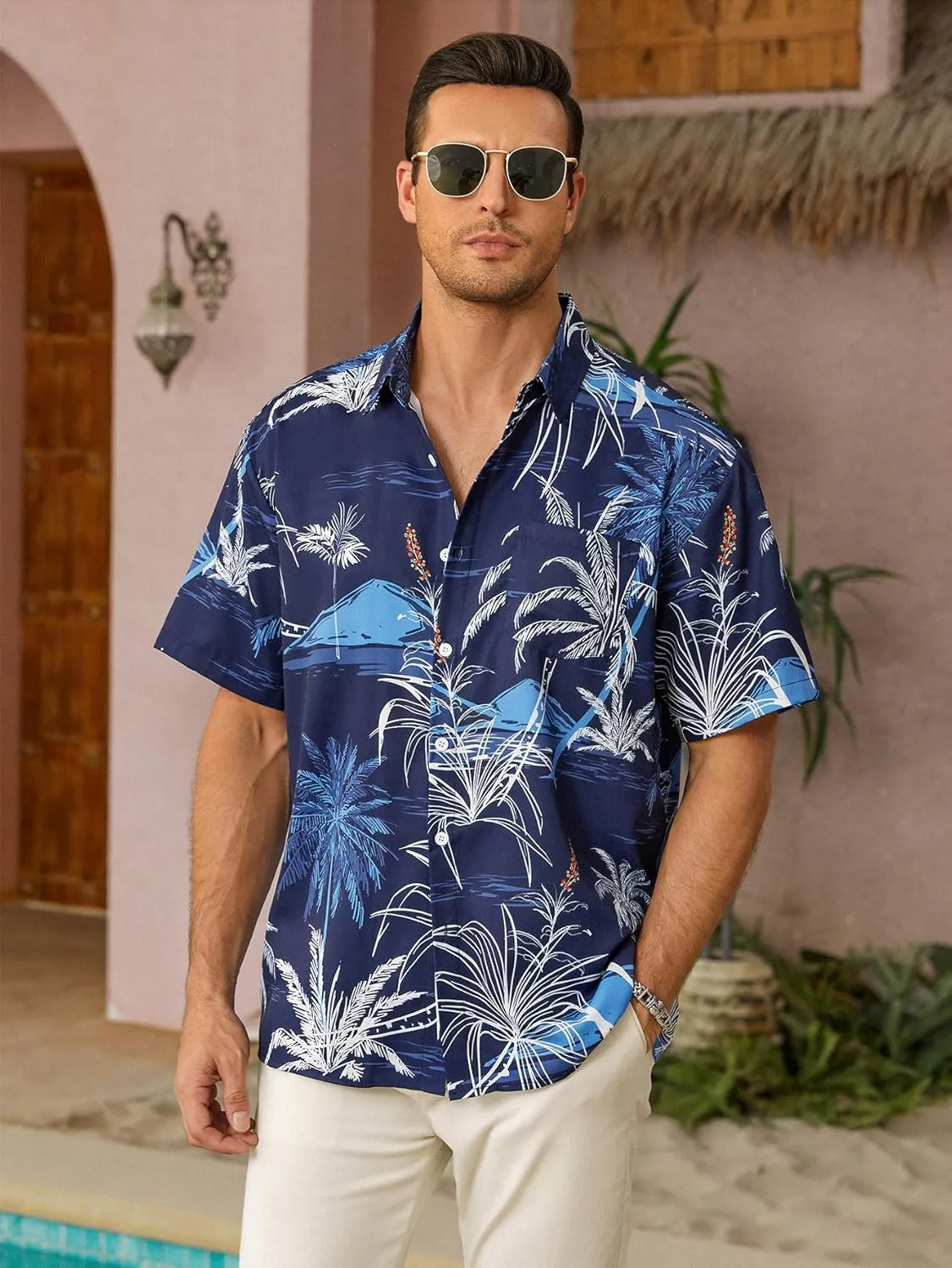 Hardaddy Men's Hawaiian Shirt Short Sleeves Printed Button Down Summer Beach Casual Shirts