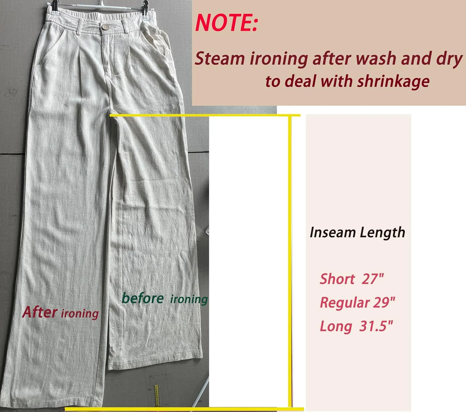 heipeiwa Women's Linen Casual High Waist Wide Leg Straight Dress Cotton Linen Pants Button Trousers
