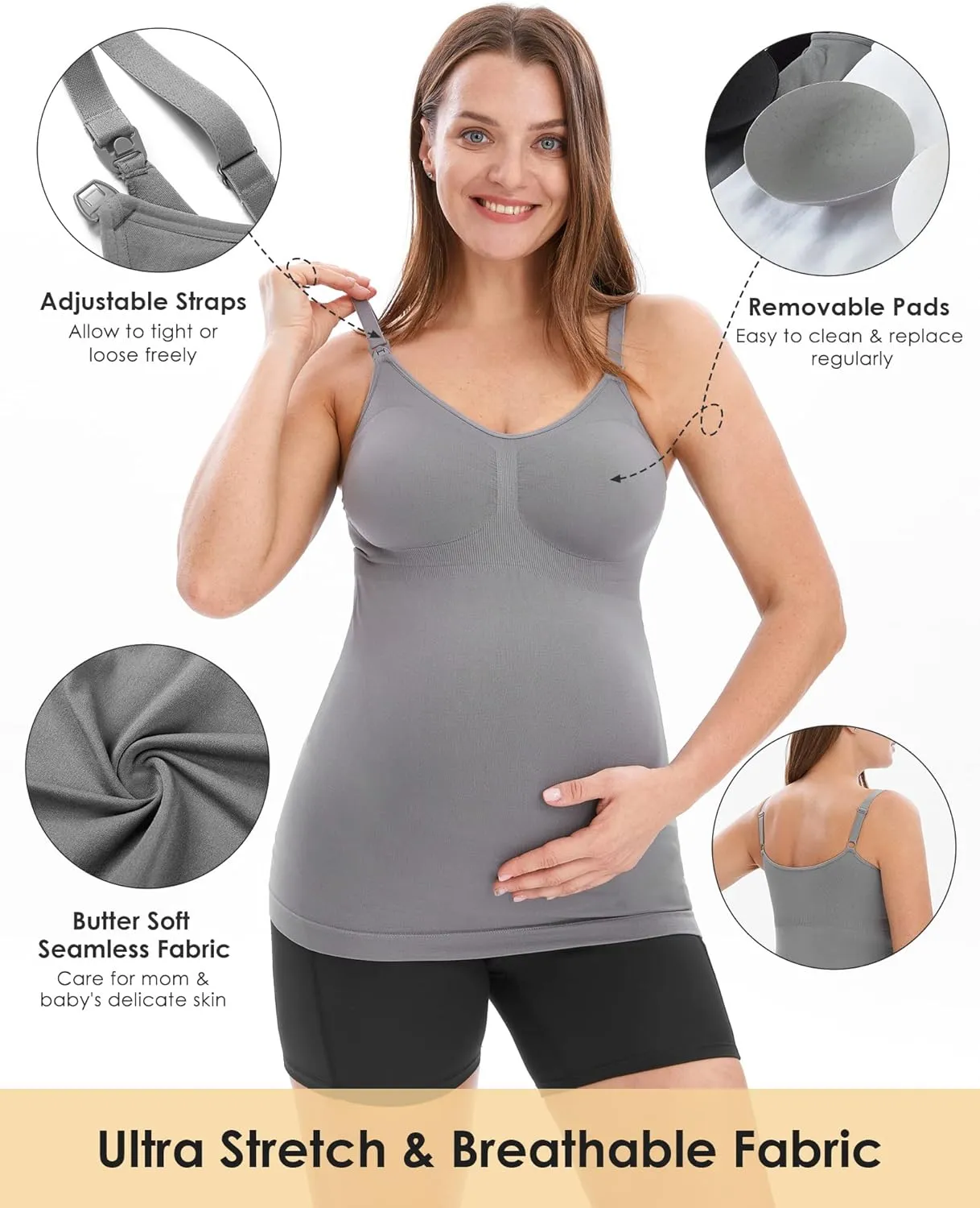HOFISH Support Nursing Tank Tops for Breastfeeding, Comfort Stretch Maternity Camisoles