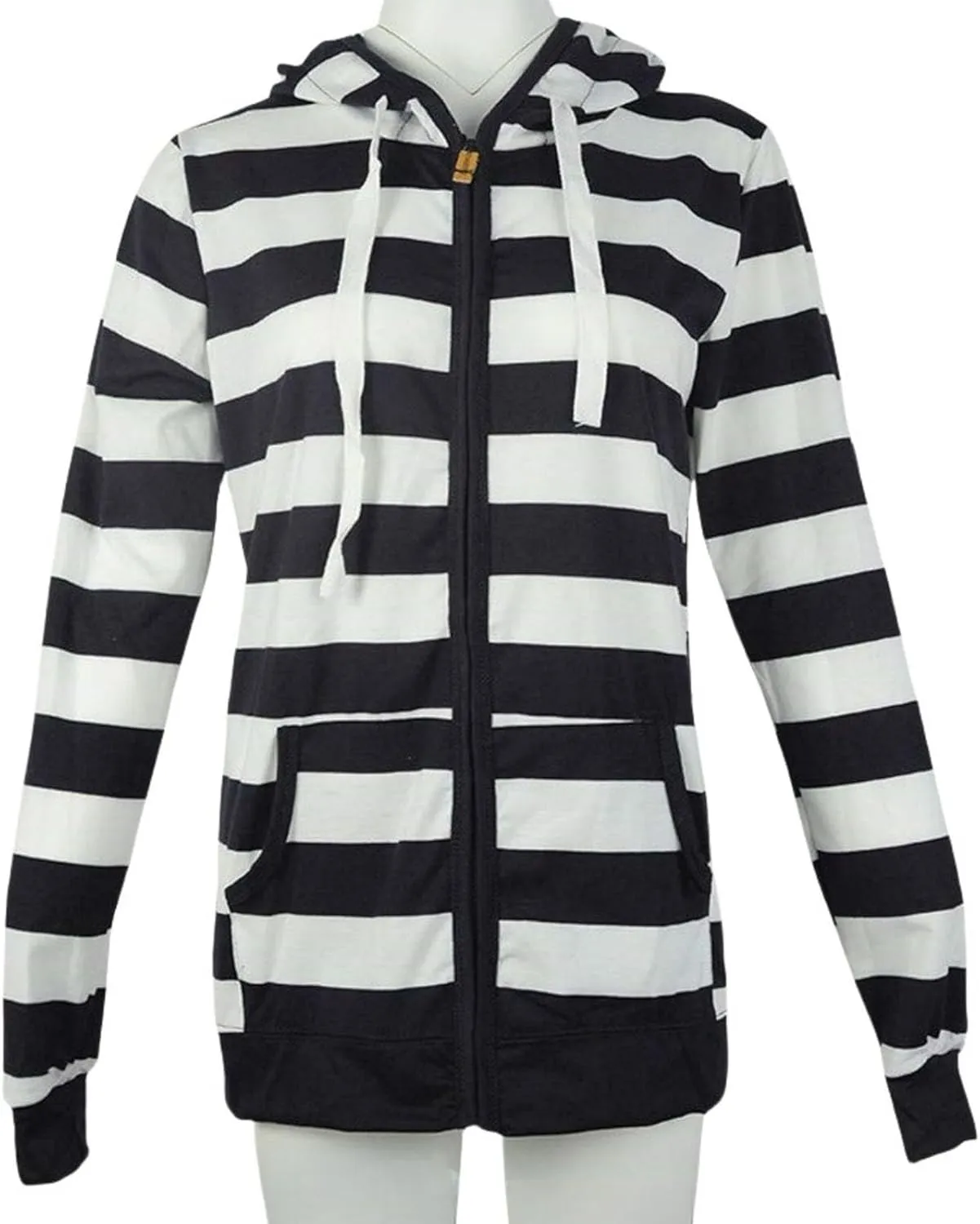 Hoodies for Womens Oversized Striped Hooded Sweatshirt Full Zip Classic Drawstring Jackets Casual Coat Tops Pockets