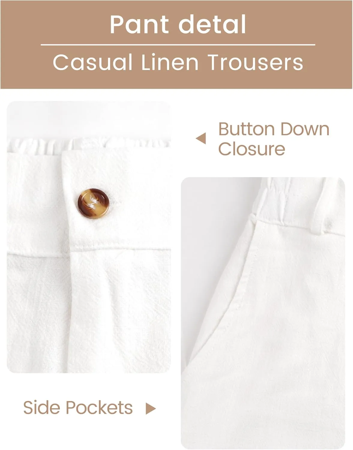 Hooever Womens Cotton Linen Pants Casual Button Up High Waisted Wide Leg Trousers