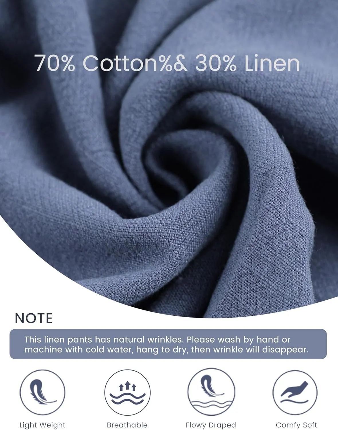 Hooever Womens Cotton Linen Pants Casual Button Up High Waisted Wide Leg Trousers