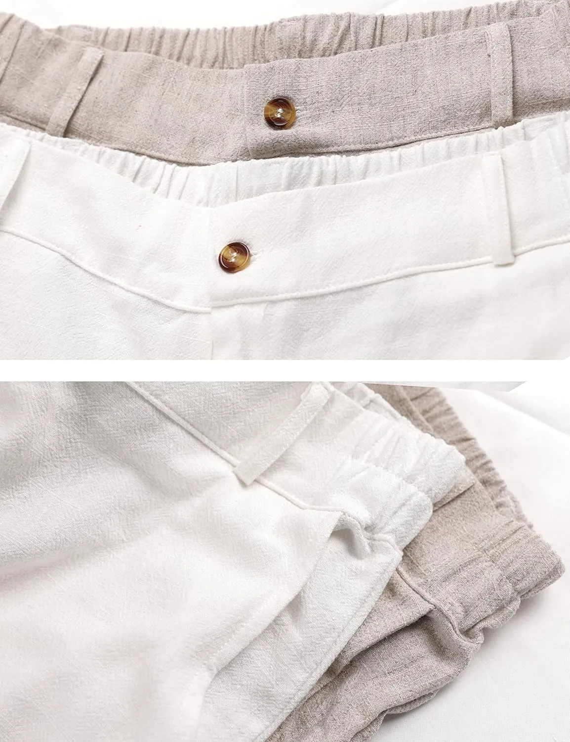 Hooever Womens Cotton Linen Pants Casual Button Up High Waisted Wide Leg Trousers
